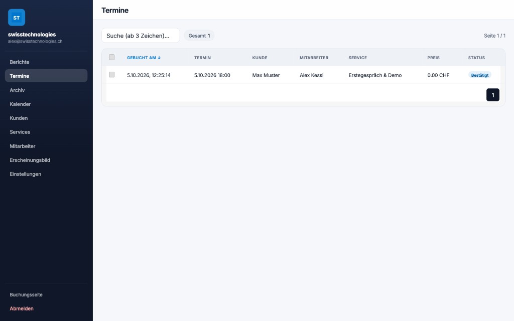 Terminliste mit Status und Filter